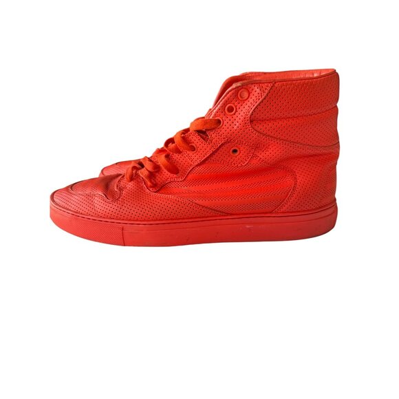 Balenciaga Red Perforated High-Top‎ Sneakers Size 44 Mens Leather - Picture 1 of 12